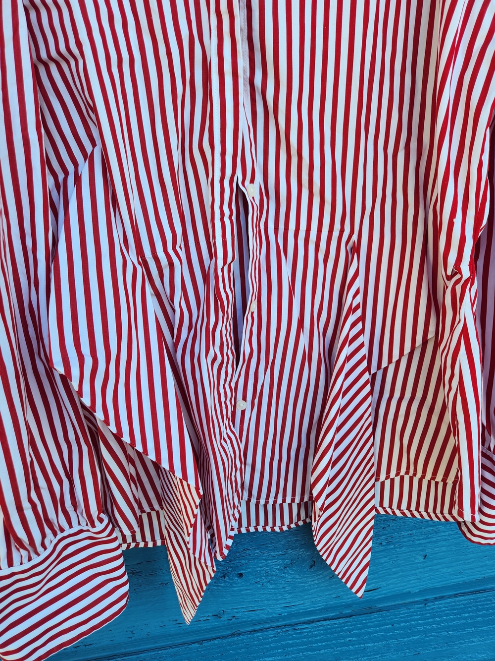 Lauren Ralph Lauren Red and White Striped Button-Front Blouse - Picture 4 of 12